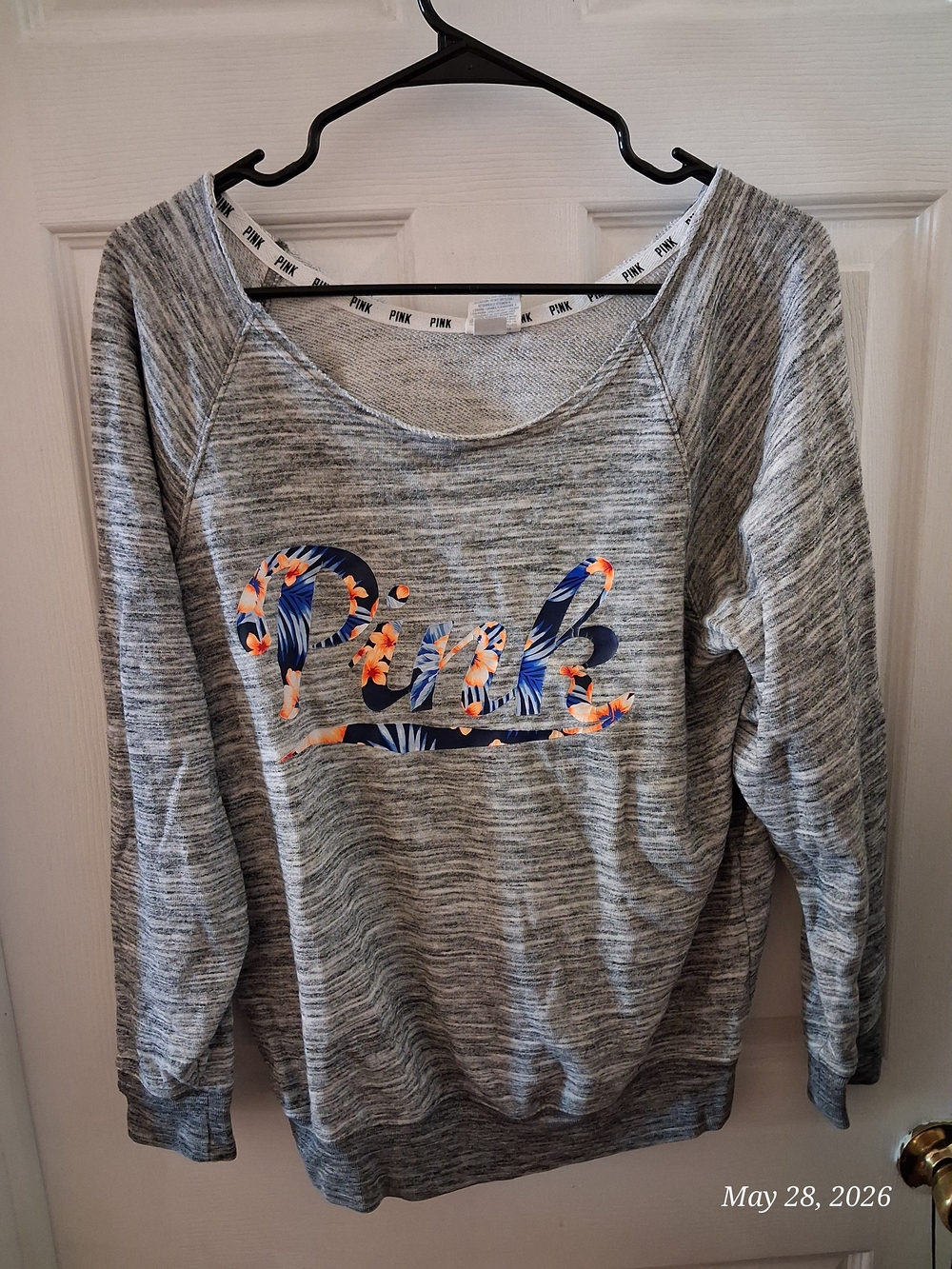 PINK Victoria's Secret Gray Sweatshirt with Blue & Orange Floral Logo